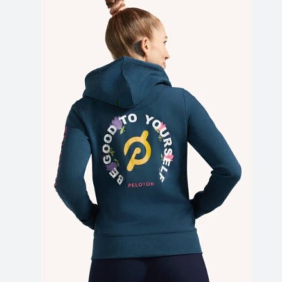 Peloton Be Good To Yourself Teal Blue Zip Up Hoodie Women's sz S - Picture 1 of 8